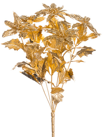 15" Plastic Gold Glittered Poinsettia Bush x5 Gold (pack of 12)