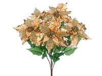 21" Glittered Metallic Poinsettia Bush x5 Gold (pack of 12)
