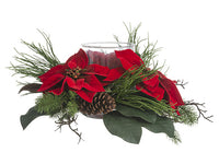 9"Hx18"D Velvet Poinsettia/ Pine Cone/Pine Centerpiece With Glass Candleholder Red Gr (pack of 2)