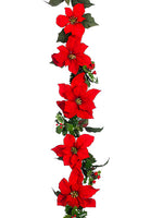 6' New Majestic Poinsettia/Holly Garland Red (pack of 4)