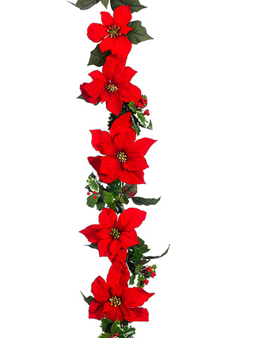 6' New Majestic Poinsettia/Holly Garland Red (pack of 4)