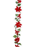 6' Velvet Poinsettia Garland  Red (pack of 6)