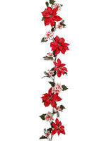 6' Snowed Edge Poinsettia/Pine/ Berry Garland Red White (pack of 4)
