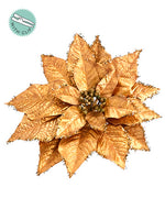 9" Glittered Metallic Poinsettia with Clip Gold (pack of 12)