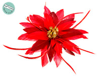 10" Feather Poinsettia With Clip Red (pack of 6)