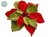 3.5"Hx10"W Glittered Velvet? Poinsettia With Clip Red Green (pack of 12)