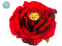 4.5" Rhinestone Velvet Rose with Clip Red Gold (pack of 24)