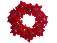 24" Velvet Poinsettia Wreath  Red (pack of 2)