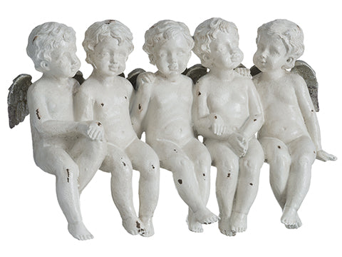 7.5"Hx12"W Five Sitting Angels Cream Silver (pack of 2)