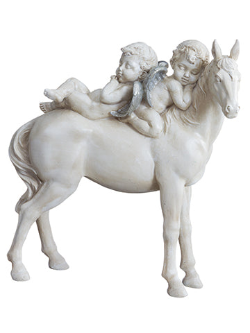 10.5"Hx9"W Cherubs Riding on Horse Antique Cream (pack of 2)