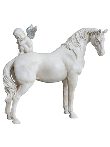 12"Hx12.5"W Cherub Riding on Horse Antique Cream (pack of 2)
