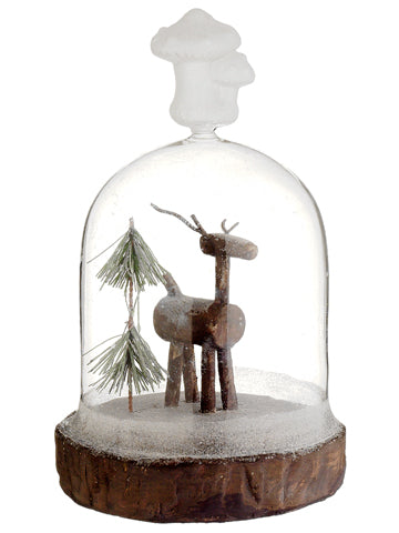 10" Reindeer/Pine Tree in Glass Dome Brown Green (pack of 2)