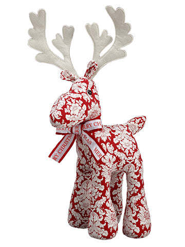 24" Merry Christmas Damask Reindeer Red White (pack of 1)