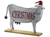 11.75"Hx14.5"L Christmas Cow w/Hat Gray Red (pack of 6)
