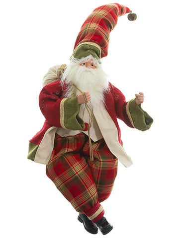 24.5" Plaid Santa With Gift Bag Red Green (pack of 1)