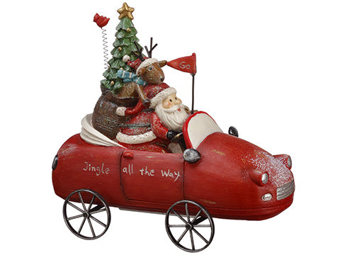 8" Santa/Reindeer/Tree in Car  Red Green (pack of 2)