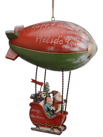 11" Santa Hanging Airplane Hot Ballon Red Green (pack of 1)