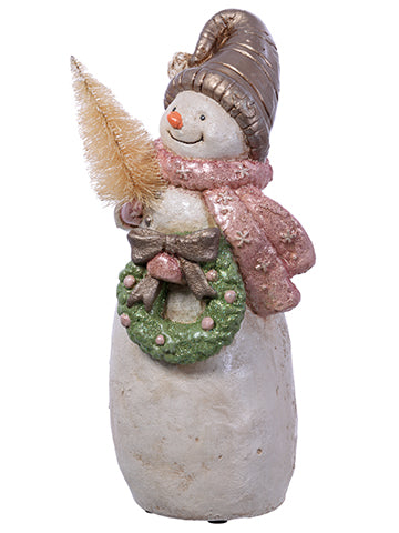 12" Snowman w/Tree  White (pack of 2)