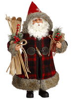 16" Santa With Skis  Red Gray (pack of 1)