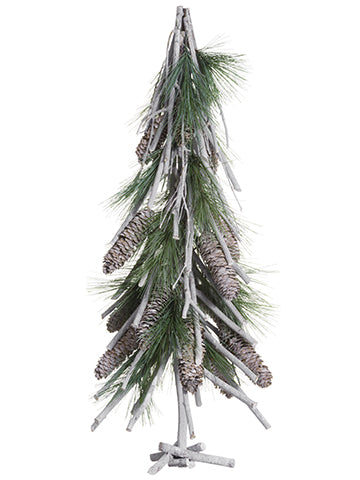 28" Pine Tree With Pine Cone  Green Gray (pack of 4)