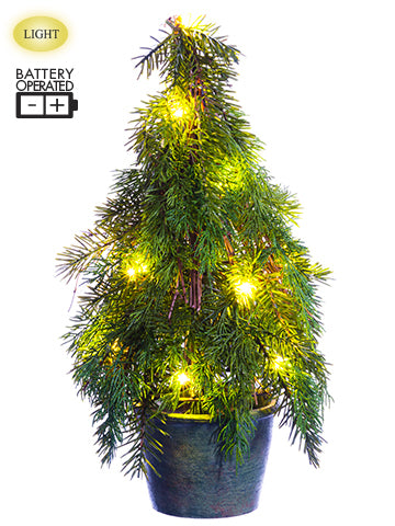 20" Battery Operated Cedar /Pine Topiary Tree With 15 LED Light in Paper Mache Pot T (pack of 1)
