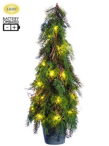 30" Battery Operated Cedar/ Pine Topiary Tree With 30 LED Light in Paper Mache Pot Two T (pack of 1)