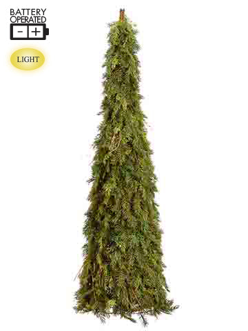 5' Battery Operated Cedar /Pine Topiary Tree With 120 LED Light Two Tone Green (pack of 1)