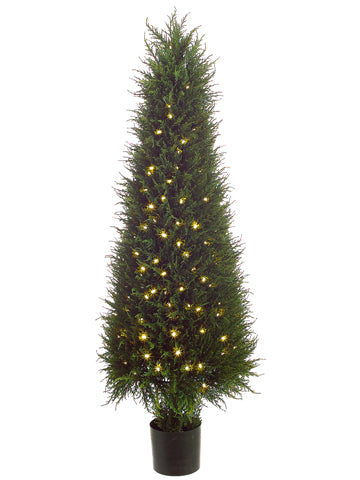 58" Cedar Topiary in Plastic Pot w/200 LED Lights Green (pack of 1)