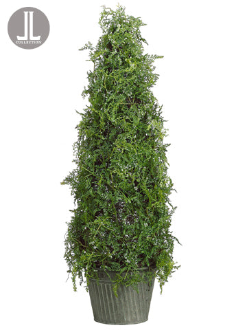 30" Iced Cedar Cone Topiary in Tin Pot Green (pack of 2)
