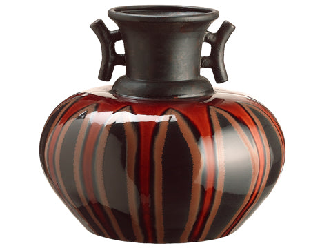 12.5"Hx14"W Ceramic Vase  Orange Black (pack of 1)