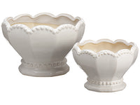 7.4"D-9.8"D Ceramic Beaded Provencal Vase (set of 2) Cream (pack of 1)