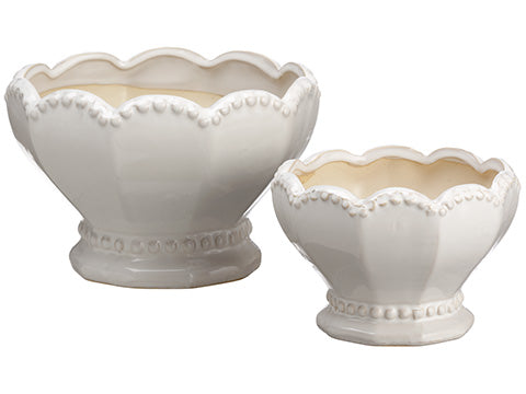 7.4"D-9.8"D Ceramic Beaded Provencal Vase (set of 2) Cream (pack of 1)