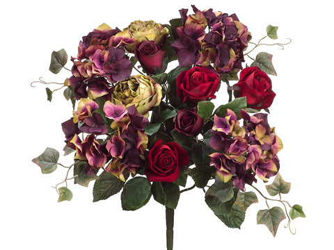 19" Hydrangea/Rose Mixed Bush  Red Burgundy (pack of 36)