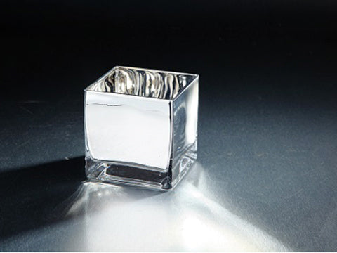6"Hx6"Wx6"L Square Candleholder Silver (pack of 1)