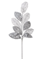 27.5" Glitter/Metallic Magnolia Leaf Spray White Silver (pack of 12)