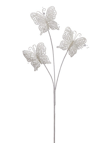 25" Glitter Butterfly With Pearl Spray x3 White (pack of 24)