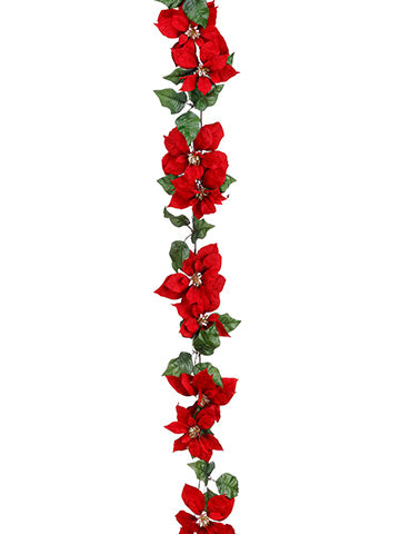 6' Poinsettia Garland With LED Lights Red (pack of 12)