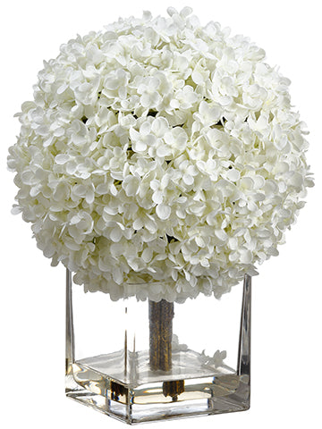 17" Hydrangea in Glass Vase  White (pack of 4)