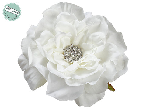 5.5" Rhinestone Rose With Clip Cream (pack of 12)