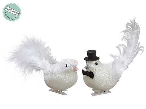 3.5" Feather/Glitter Bridal Bird With Veil on Clip & Hanger (2 Styles/Assortment) A (pack of 24)