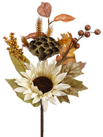 18" Glittered Sunflower/ Wheat/ Berries Pick Cream Gold (pack of 6)