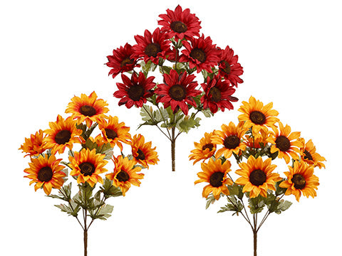 19" Sunflower Bush x9 (3 Color Assortment) Assortment (pack of 12)