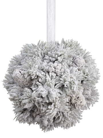 6" Snow Pine Cone/Pine Kissing Ball Ornament White (pack of 6)