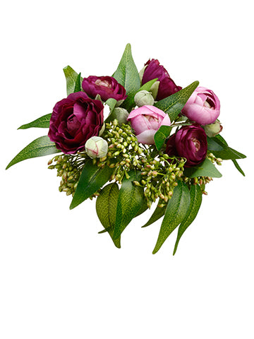 6" Ranunculus/Ruscus Bush  Purple Green (pack of 12)