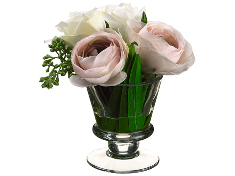 7.5" Ranunculus/Rose in Glass Vase in Re-Shippable Box Cream Pink (pack of 1)