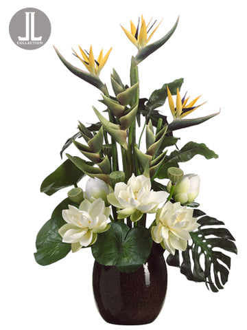 45" Tropical Arrangement in Ceramic Vase in Re-Shippable Box Green Yellow (pack of 1)