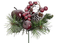6.5" Snowed Apple/Berry/Pine Cone Pick Red Brown (pack of 48)