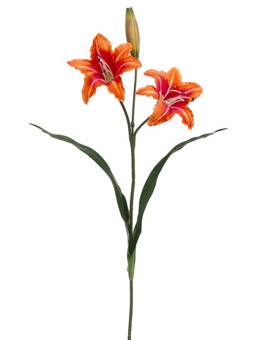 24" Small Day Lily Spray w/2 Flws. & 1 Bud Flame Orange (pack of 12)